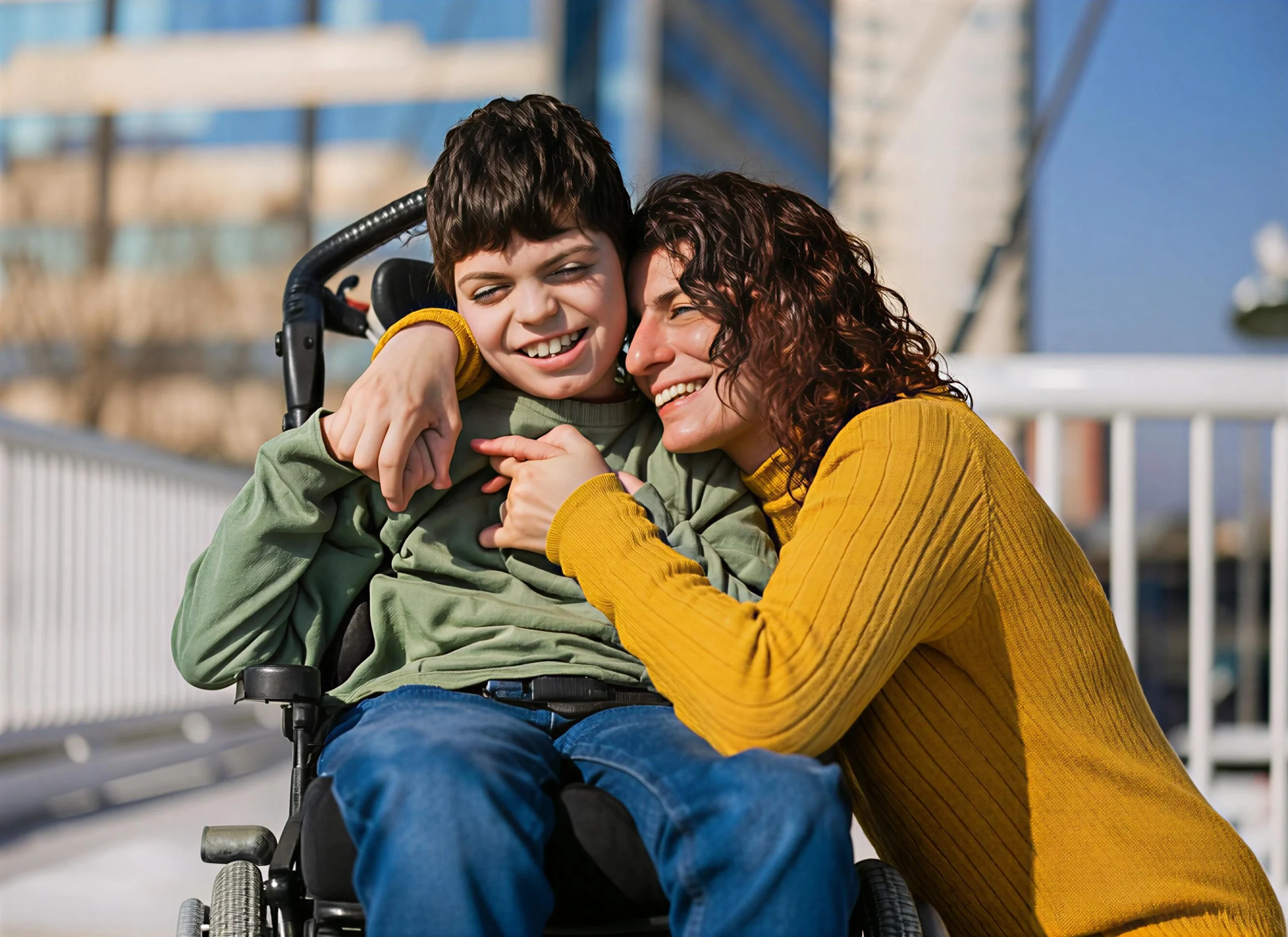 Support worker sharing a gentle, reassuring moment with an NDIS participant during a respite care session in Rockingham, Western Australia
